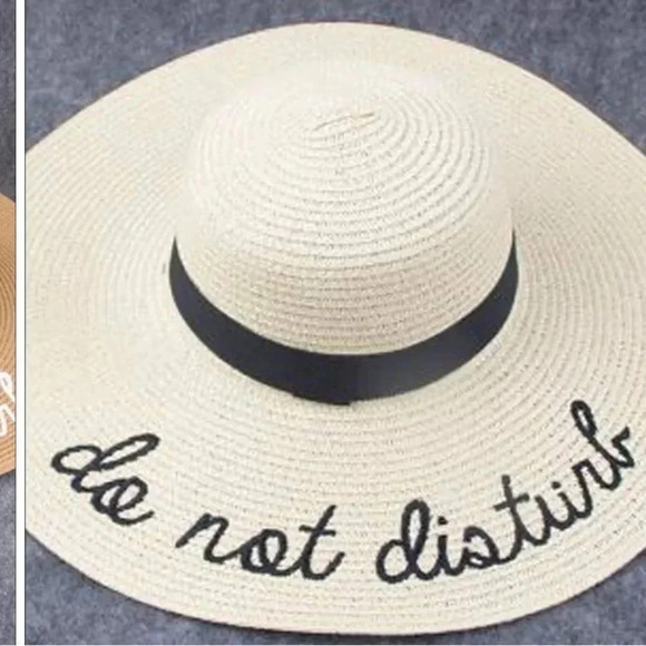 WHITE OVER SIZED DO NOT DISTURB LARGE BRIM EMBROIDERED BEACH HAT - Picture 5 of 9